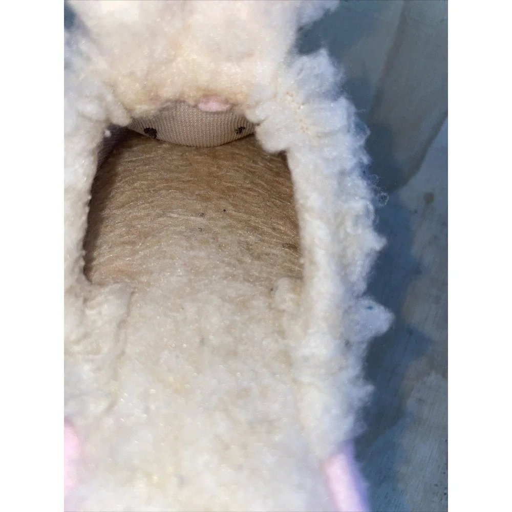 Vintage Girls Bunny Rabbit Slippers Size 11-11 1/2 Ivory With Pink Trim & Bows